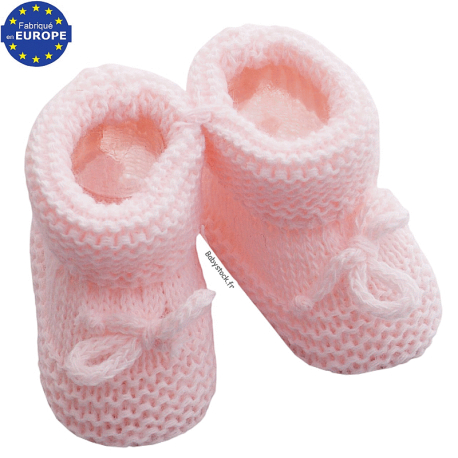 Chaussons b&eacute;b&eacute; naissance fille en maille rose layette