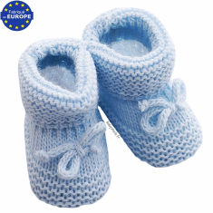 Chaussons b&eacute;b&eacute; naissance gar&ccedil;on en maille bleu layette