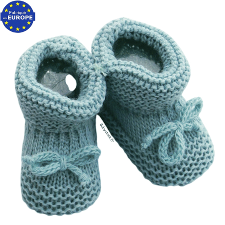 Chaussons b&eacute;b&eacute; naissance mixte en maille vert sauge