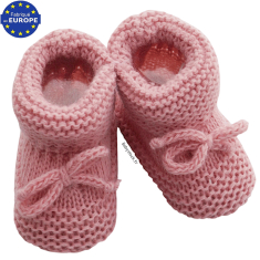 Chaussons b&eacute;b&eacute; naissance fille en maille bois de rose