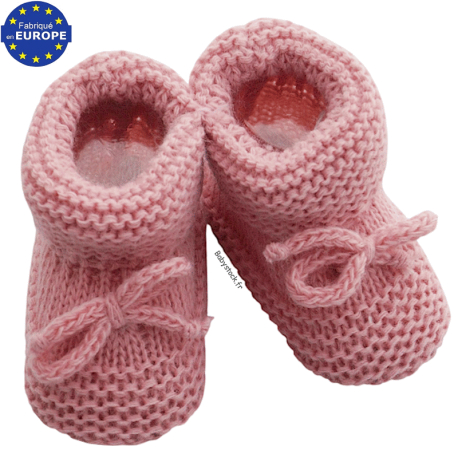 Chaussons b&eacute;b&eacute; naissance fille en maille bois de rose