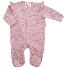 Pyjama dors bien b&eacute;b&eacute; fille en maille c&ocirc;tel&eacute;e rose &agrave; fleurs