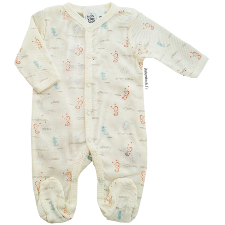 Pyjama dors bien b&eacute;b&eacute; mixte en maille cr&egrave;me imprim&eacute; Hippocampe