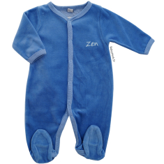 Pyjama dors bien b&eacute;b&eacute; gar&ccedil;on en velours bleu azur brod&eacute; Zen