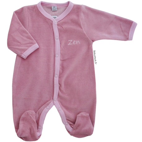 Pyjama dors bien b&eacute;b&eacute; fille en velours rose th&eacute; brod&eacute; Zen
