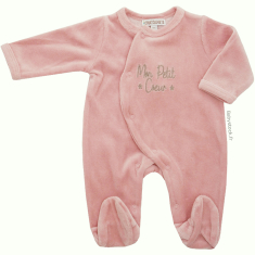 Pyjama dors bien b&eacute;b&eacute; fille velours rose th&eacute; brod&eacute; Mon petit coeur