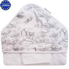 Sortie de bain mixte &eacute;ponge et gaze imprim&eacute;e Safari en Savane gris