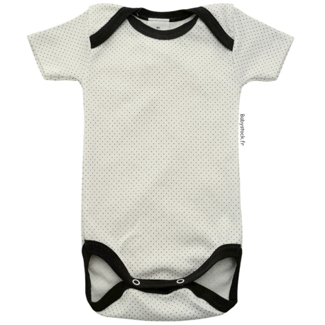 Body b&eacute;b&eacute; mixte manches courtes en coton cr&egrave;me &agrave; pois gris