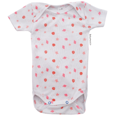 Body b&eacute;b&eacute; fille manches courtes en coton blanc imprim&eacute; coquillages roses