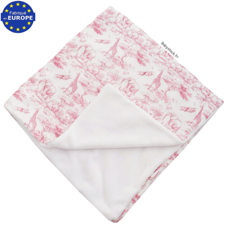 Couverture fille gaze imprim&eacute; Safari en Savane rose doubl&eacute; fourrure