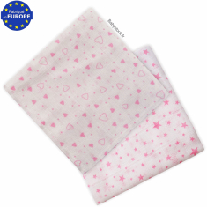Lot 2 langes b&eacute;b&eacute; fille en coton blanc imprim&eacute; coeurs / &eacute;toiles roses