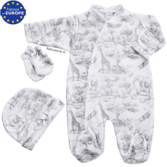 Ensemble mixte pyjama bonnet moufles velours blanc Savane gris