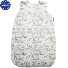 Gigoteuse mixte 0-6 mois gaze coton imprim&eacute; Safari en Savane gris