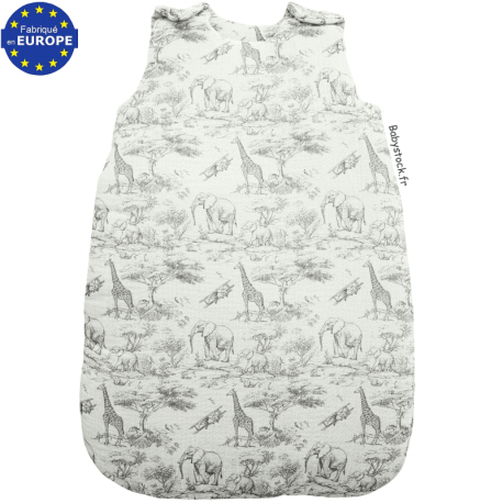 Gigoteuse mixte 0-6 mois gaze coton imprim&eacute; Safari en Savane gris