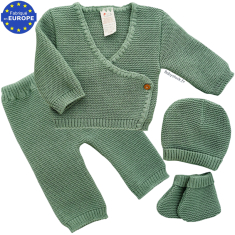 Ensemble maille 4 pi&egrave;ces brassi&egrave;re cale&ccedil;on bonnet chaussons vert