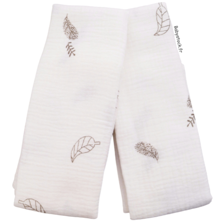 Lot 2 langes b&eacute;b&eacute; mousseline 100% coton blanc imprim&eacute; Plumes