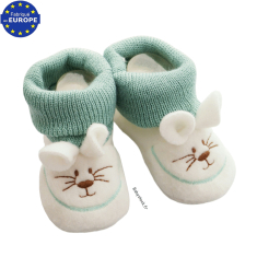 Chaussons b&eacute;b&eacute; mixte en polaire brod&eacute;e Souris &eacute;cru vert