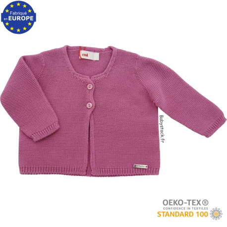Gilet cardigan b&eacute;b&eacute; fille en tricot maille mousse bois de rose