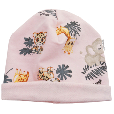 Bonnet b&eacute;b&eacute; fille en jersey coton rose imprim&eacute; Jungle