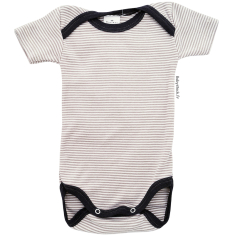 Body b&eacute;b&eacute; mixte manches courtes coton &agrave; rayures beiges et gris