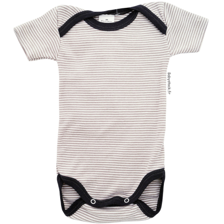 Body b&eacute;b&eacute; mixte manches courtes coton &agrave; rayures beiges et gris