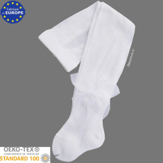 Collants b&eacute;b&eacute; fille en coton blanc et n&oelig;ud en organza