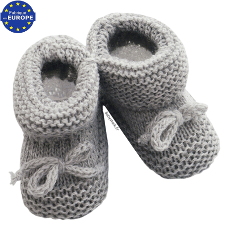 Chaussons b&eacute;b&eacute; naissance mixte-unisexe en maille gris chin&eacute;