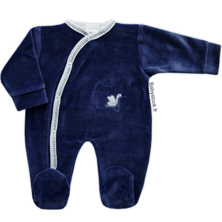 Pyjama b&eacute;b&eacute; pr&eacute;ma gar&ccedil;on 42cm en velours bleu marine Cigogne