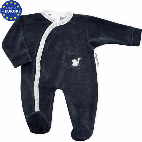 Pyjama b&eacute;b&eacute; pr&eacute;ma gar&ccedil;on 42cm en velours gris anthracite Cigogne
