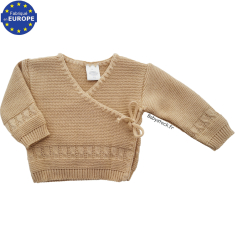 Brassi&egrave;re b&eacute;b&eacute; en maille tricot point mousse et torsades caramel