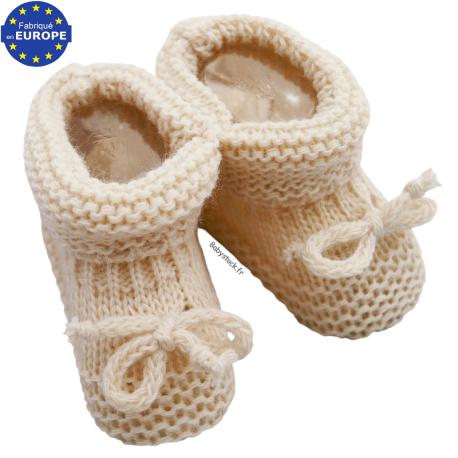 Chaussons b&eacute;b&eacute; naissance mixte-unisexe en maille beige clair