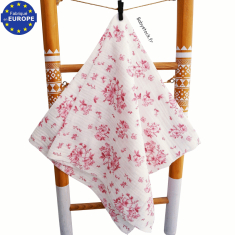 Lange b&eacute;b&eacute; fille en gaze 100% coton imprim&eacute; Fleurs rose th&eacute;