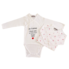 Lot 2 body b&eacute;b&eacute; pr&eacute;matur&eacute; 45cm en coton blanc imprim&eacute; Je t'aime