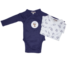 Lot 2 body b&eacute;b&eacute; pr&eacute;matur&eacute; 45cm coton blanc et marine imprim&eacute; Marin