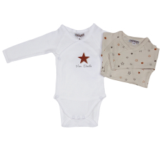 Lot 2 body b&eacute;b&eacute; pr&eacute;ma 45cm coton blanc beige imprim&eacute; Mon &eacute;toile