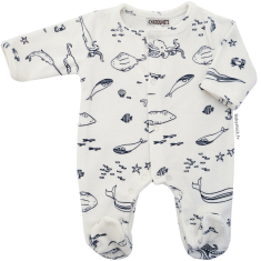 Pyjama dors bien b&eacute;b&eacute; unisexe en velours blanc imprim&eacute; Oc&eacute;an