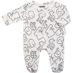 Pyjama dors bien b&eacute;b&eacute; mixte unisexe velours &eacute;cru imprim&eacute; Zoo noir