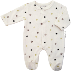 Pyjama b&eacute;b&eacute; pr&eacute;ma 46-47cm en velours &eacute;cru imprim&eacute; Etoiles