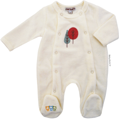 Pyjama dors bien mixte unisexe velours cr&egrave;me brod&eacute; Arbres