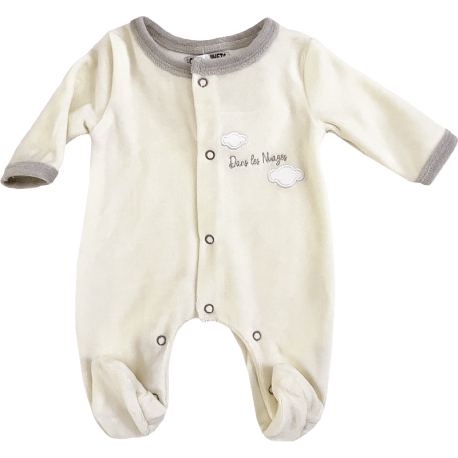 Pyjama pr&eacute;ma b&eacute;b&eacute; mixte (46-47cm) velours cr&egrave;me brod&eacute; Nuages
