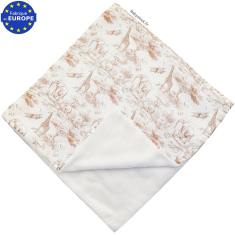 Couverture b&eacute;b&eacute; gaze imprim&eacute; Safari en Savane beige doubl&eacute; fourrure
