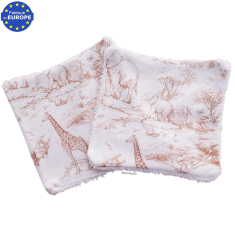Lot 2 lingettes b&eacute;b&eacute; 100% coton imprim&eacute; Safari en Savane beige