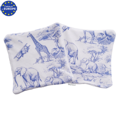 Lot 2 lingettes b&eacute;b&eacute; en coton blanc imprim&eacute; Safari en Savane bleu