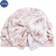 Bonnet b&eacute;b&eacute; fille avec n&oelig;ud en velours imprim&eacute; Safari beige
