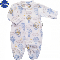 Pyjama b&eacute;b&eacute; gar&ccedil;on en velours blanc imprim&eacute; Montgolfi&egrave;re bleu
