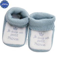 Chaussons gar&ccedil;on maille vert sauge brod&eacute; Je suis un petit Prince