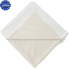 Couverture b&eacute;b&eacute; en gaze &eacute;crue doubl&eacute;e fourrure sherpa beige