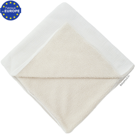 Couverture b&eacute;b&eacute; en gaze &eacute;crue doubl&eacute;e fourrure sherpa beige
