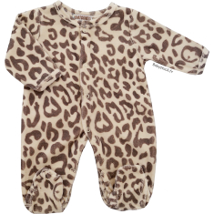 Pyjama b&eacute;b&eacute; mixte unisexe velours beige imprim&eacute; L&eacute;opard