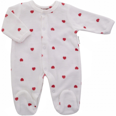 Pyjama b&eacute;b&eacute; mixte unisexe velours blanc imprim&eacute; c&oelig;urs rouges